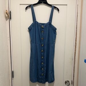 LOFT Blue Button-Front Midi Dress